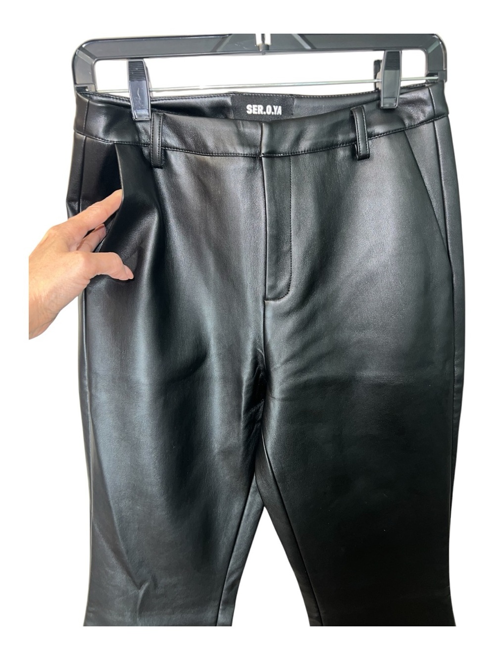 SER.O.YA Ronja Vegan Leather Trouser Black Flare Pants 4621-14 Size 2 NWT - Picture 11 of 16